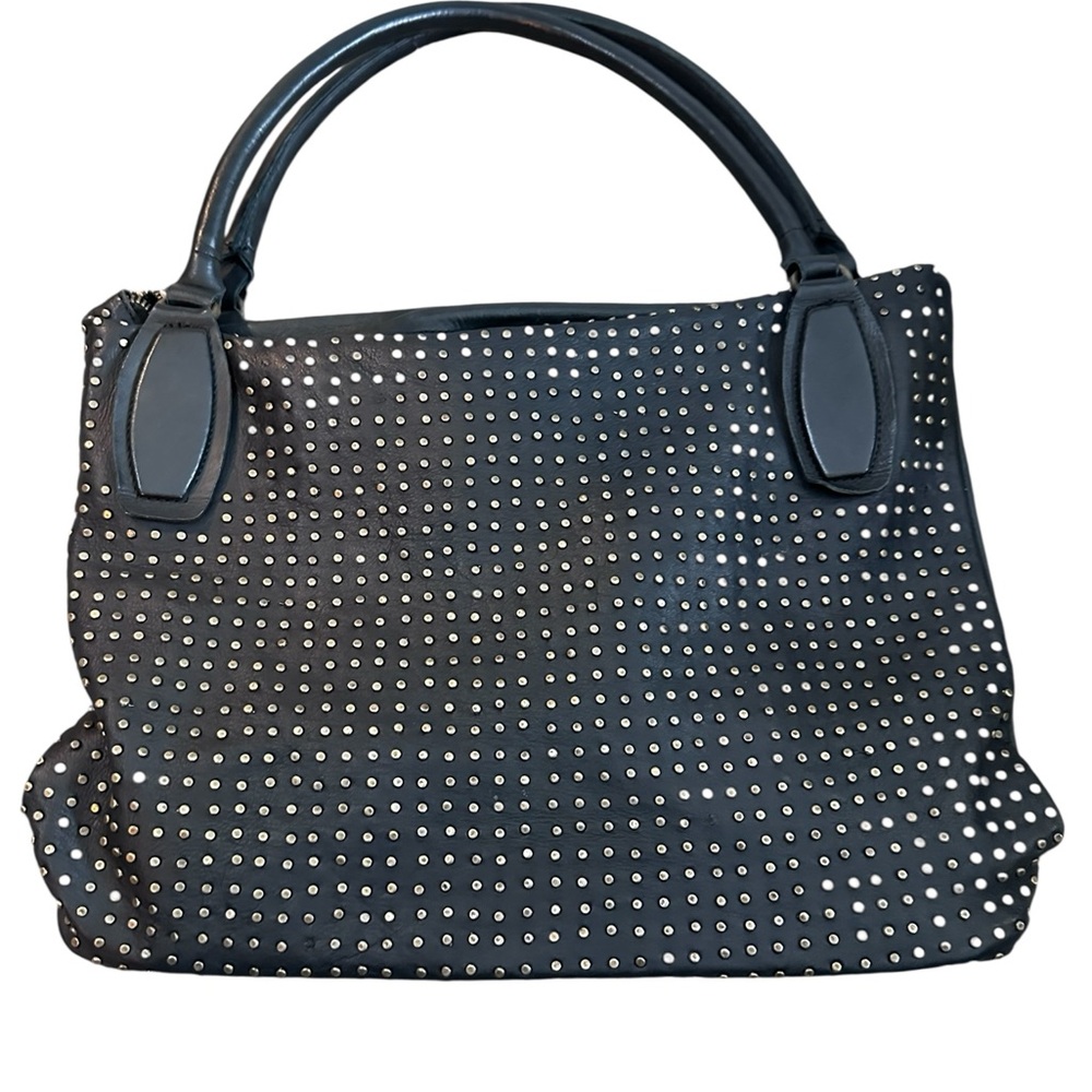 Platania Black Leather Studded Shoulder Bag tote